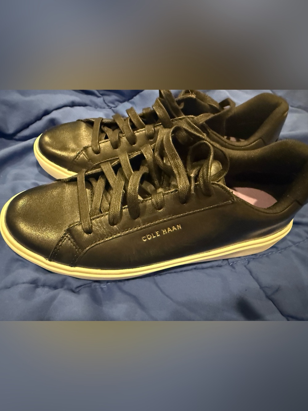 Cole Haan Black Leather Low-Top Sneakers with White Trim 8.5. Worn once.